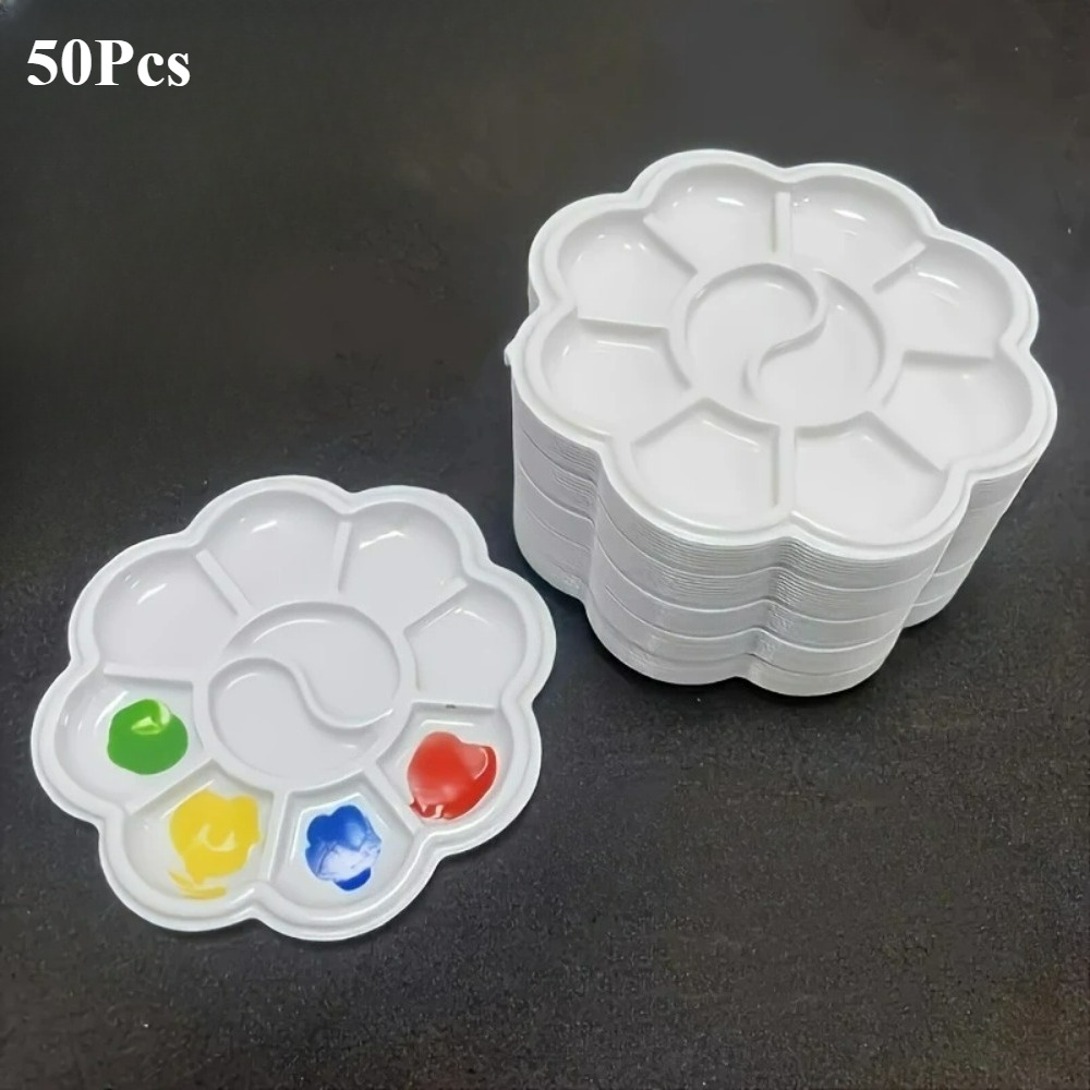 TEMU 50pcs/bag 8cm Disposable Color Palette Pens For Diy Painting, White Cherry Design Plastic Palettes For Art Supplies, Art Supplies