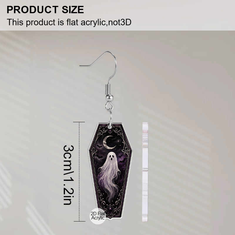 Coffin-Shaped Purple Ghost Acrylic Dangle Earrings, Halloween Style