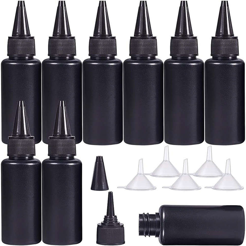 TEMU 1set 30pcs 30ml Black Plastic Squeeze Dispensing Bottles Glue Bottles With 5pcs Funnel For Resin Crafts Glue Liquids Jewelry Making Display &