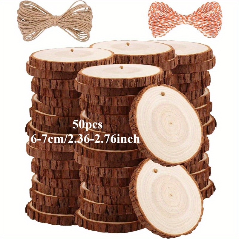 Wood Chips 20/25/50 Unfinished Wood Set With Holes And Wood Rings For Fine Art Painting Handicraft Weddings, Christmas Chips Are Suitable For All Kinds Of Holiday Supplies