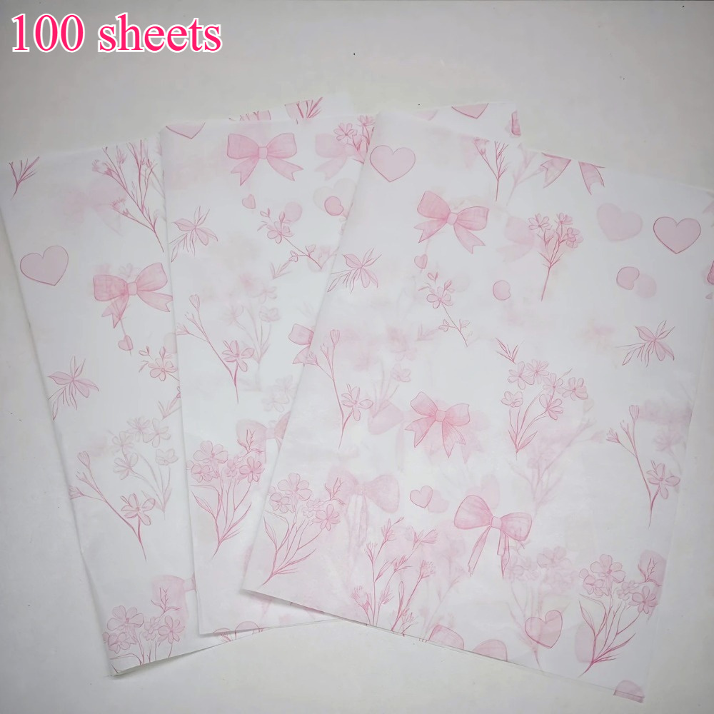 E-shop 30/100 Blatt, Rosa Schleifen-Herz-Blumenmuster Seidenpapier, 20x14 Zoll, Seidenpapier-Futter, geeignet für Geschenkverpackung, Kleidungsschutz