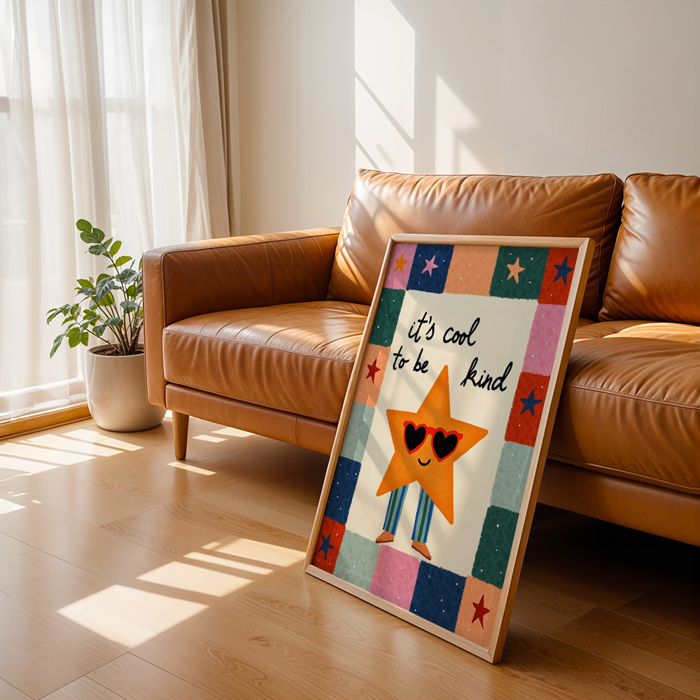 TEMU 2d Flat, Whimsical Wall Arts Star Theme Posters Cute Star With Glasses Canvas Prints Kindness Message Wall Decor Canvas Art Print For Bedroom