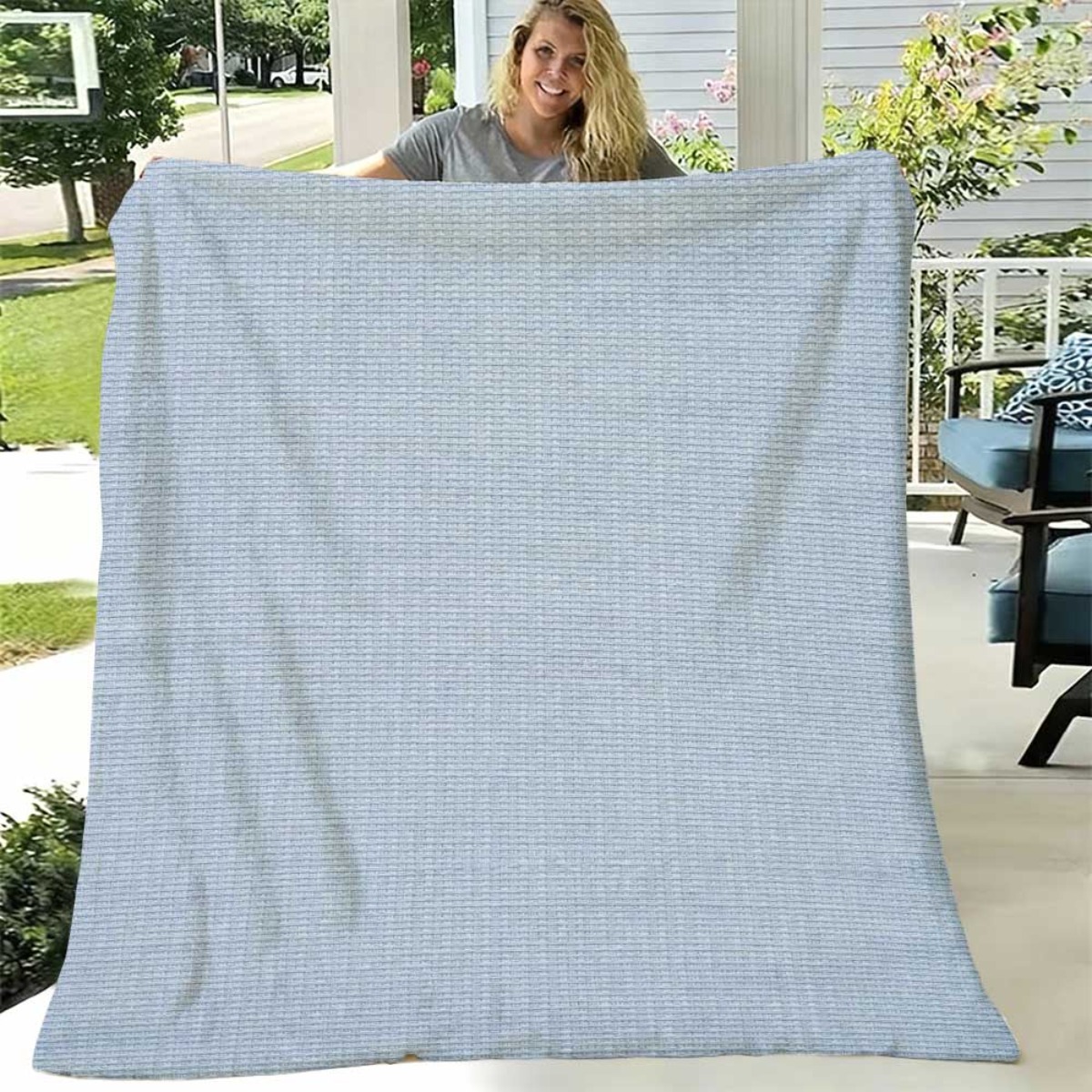 TEMU 1pc Light Blue Ribbed Textured Fabric Flannel Fleece Blanket - Ideal For Household, Home, Suitable For , Design With Cozy, Gentle, Soft, Machine