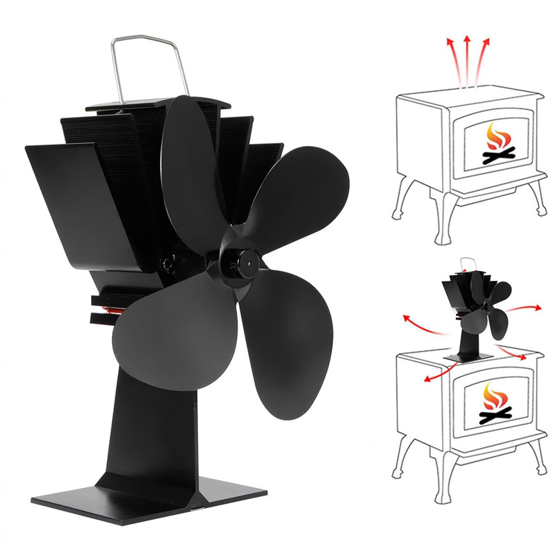 4 blade quiet wood stove fan heat powered portable fireplace log burner accessory for   heating details 4