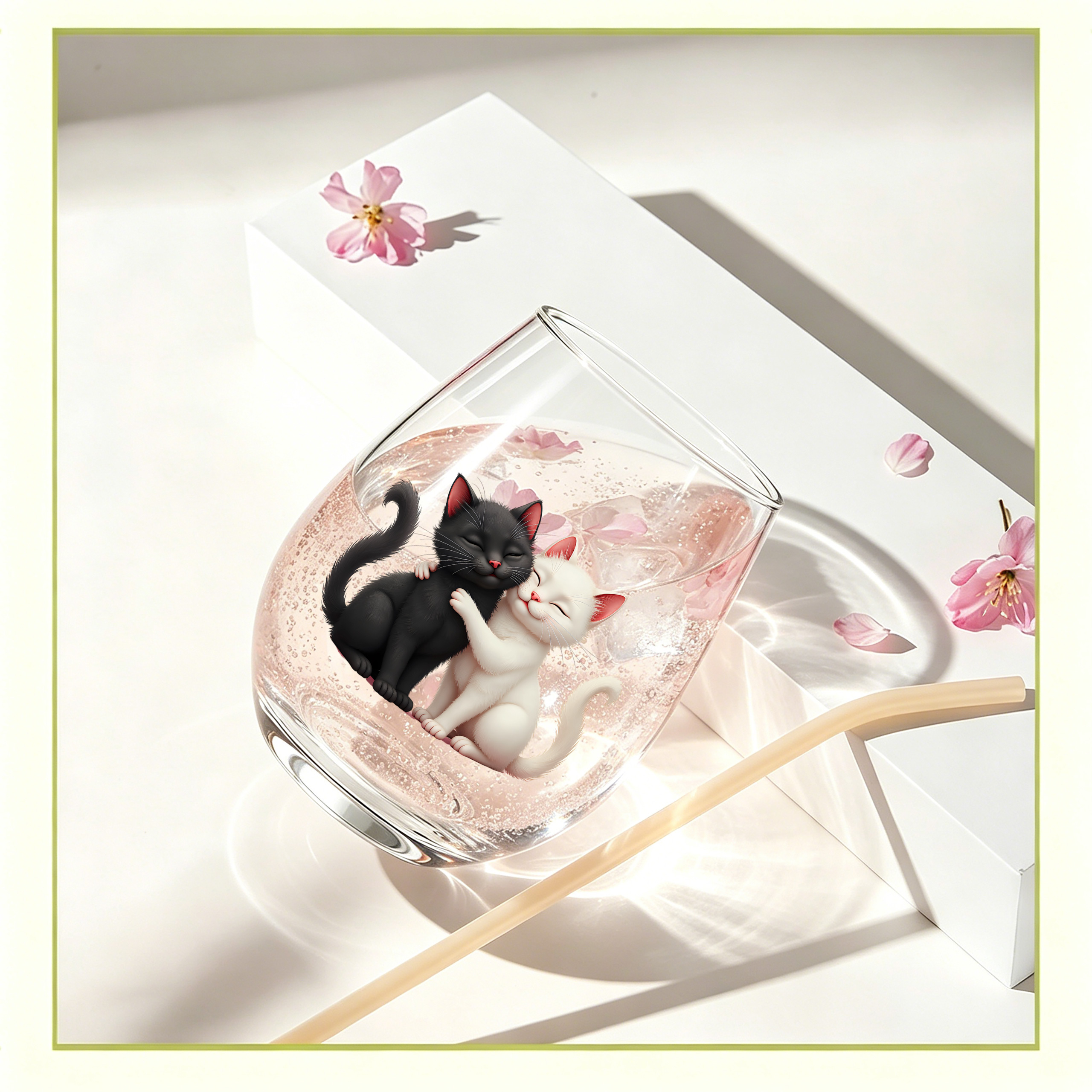 TEMU Lot de 1 / Motif Chats se Câlinant, 350 ml / Verre à Transparent, Verre à Vin Pied, Verre d'Œuf, Verre à Champagne et Whisky, aux Rayures et