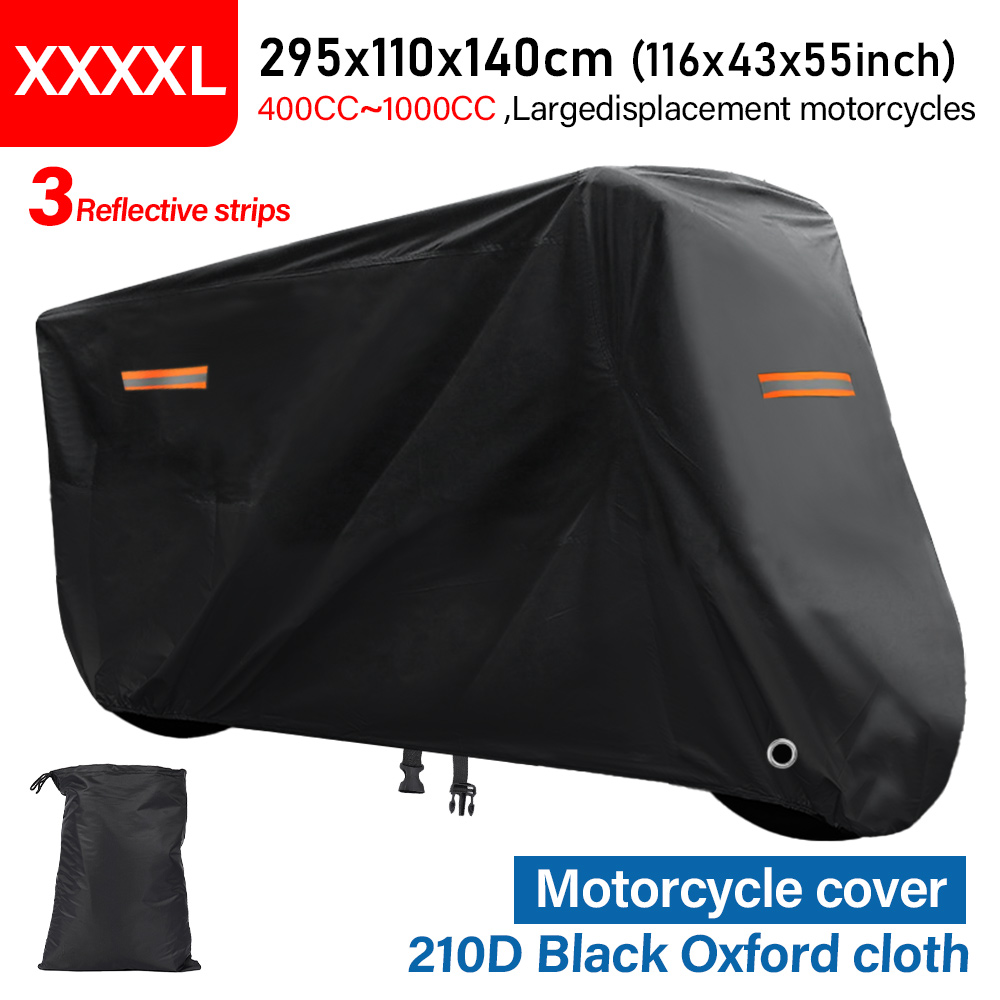 TEMU 210d Thickened Motorcycle Protective Cover With Reflective Strips Suitable For 400cc 1000cc High Displacement Motorcycles Xxl, Xxxxl