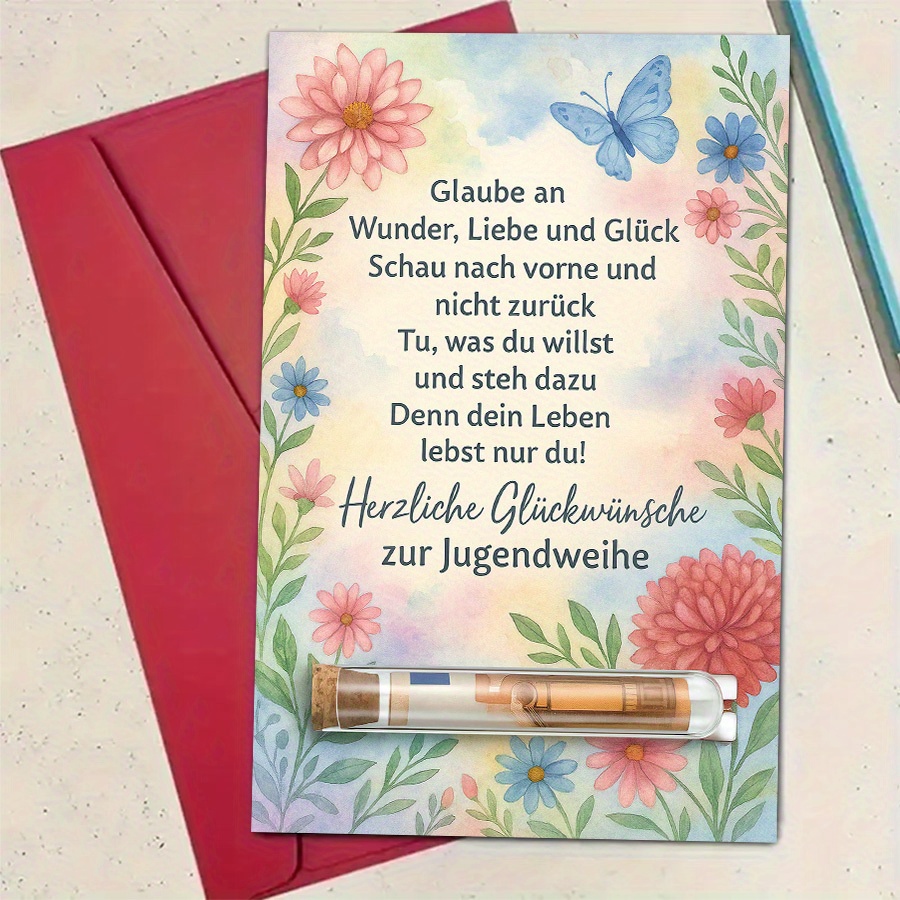 E-shop 1 Stück Inspirierende Jugendzeremonie Grußkarte mit Blumen- Schmetterlingsdesign – zum Feiern von Meilensteinen – Ideales Geschenk für Freunde,