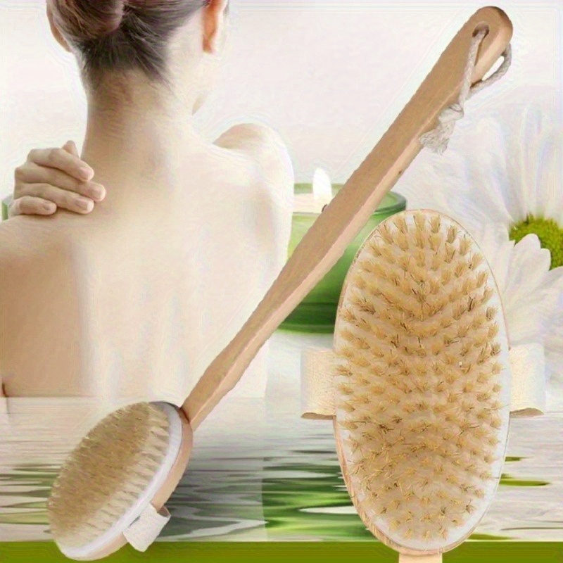 1pc wooden detachable extended handle body brush hypoallergenic exfoliating massage brush for back sensitive light beige no fragrance battery free bath shower tool back scrubber for shower ergonomic bath tool durable bath accessory Product details 1