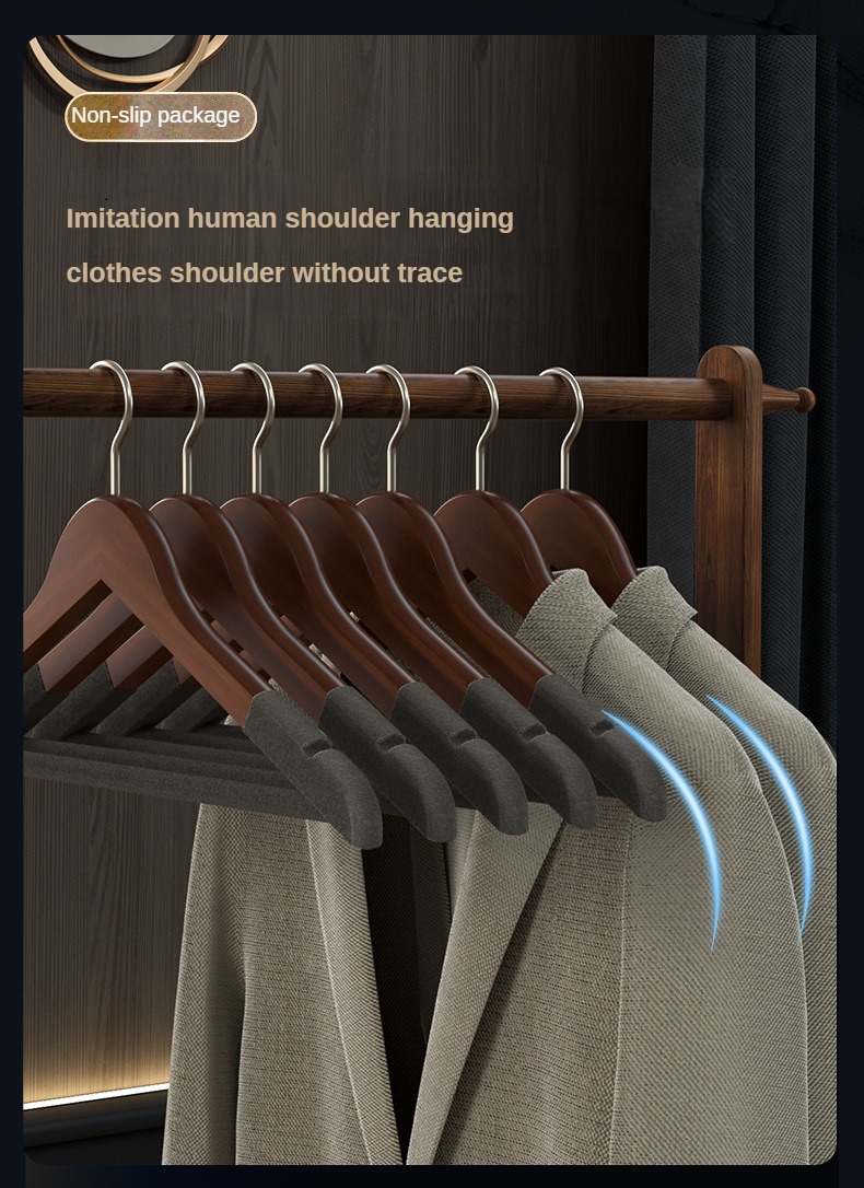 8 High-Quality Velvet Wooden Hangers Made of Maple, Designed for Men'S Suits - Non-Slip Hangers - Luxurious Natural Wood And Velvet Hangers for Hanging Pants, Suits, Dresses, And Skirts - Featuring Non-Slip Chrome Hooks, Shoulder Notches