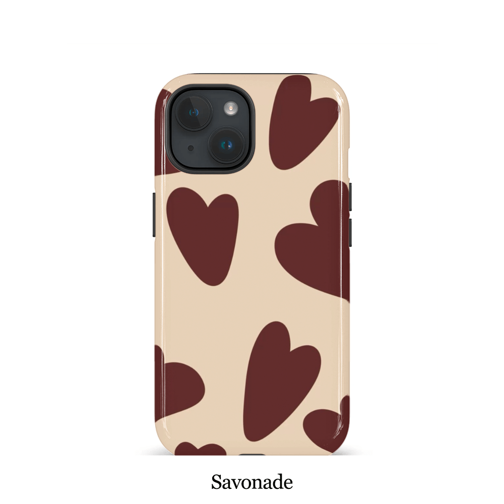 TEMU Phone Case: Red-brown Heart, Fashionable Phone Case For Iphone 17/16pm/15pm/13/13mini/12/11/xsmax/7/se2, Glossy Case