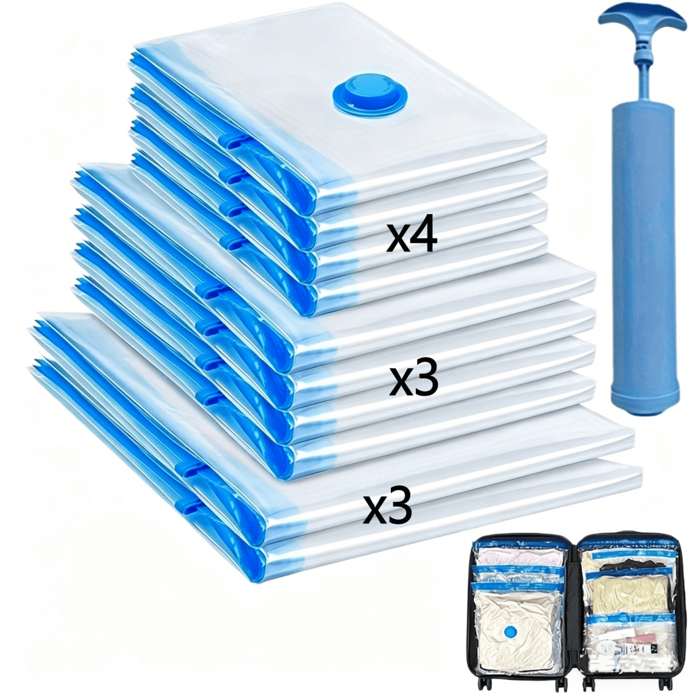 TEMU 11 Large Vacuum Compression Bags (3 Large, 3 Medium, 4 Small With Portable Hand Pump), New Thick Material, Suitable For All Kinds Of Clothing,