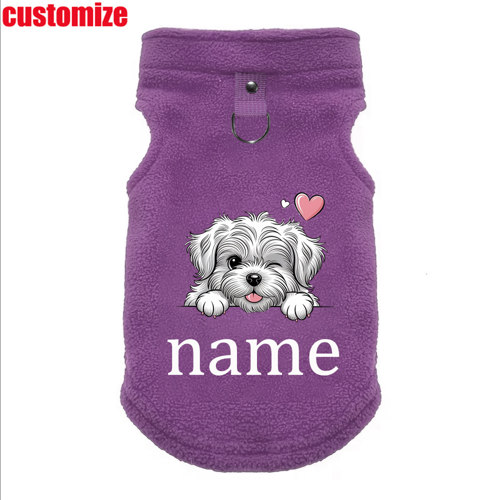 TEMU Vêtement personnalisable pour animal de compagnie disponible en 7 couleurs, avec un imprimé ludique de chiot maltais blanc faisant un "clin