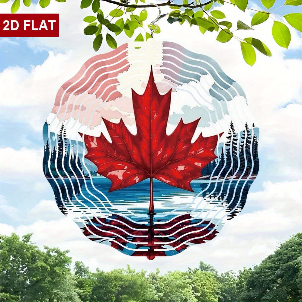 TEMU Carillon Éolien Plat 2D en Métal avec Motif de Feuille d'Érable - à l'Aide Rayé, Pas d'Électricité pour Décoration Intérieure/Extérieure de