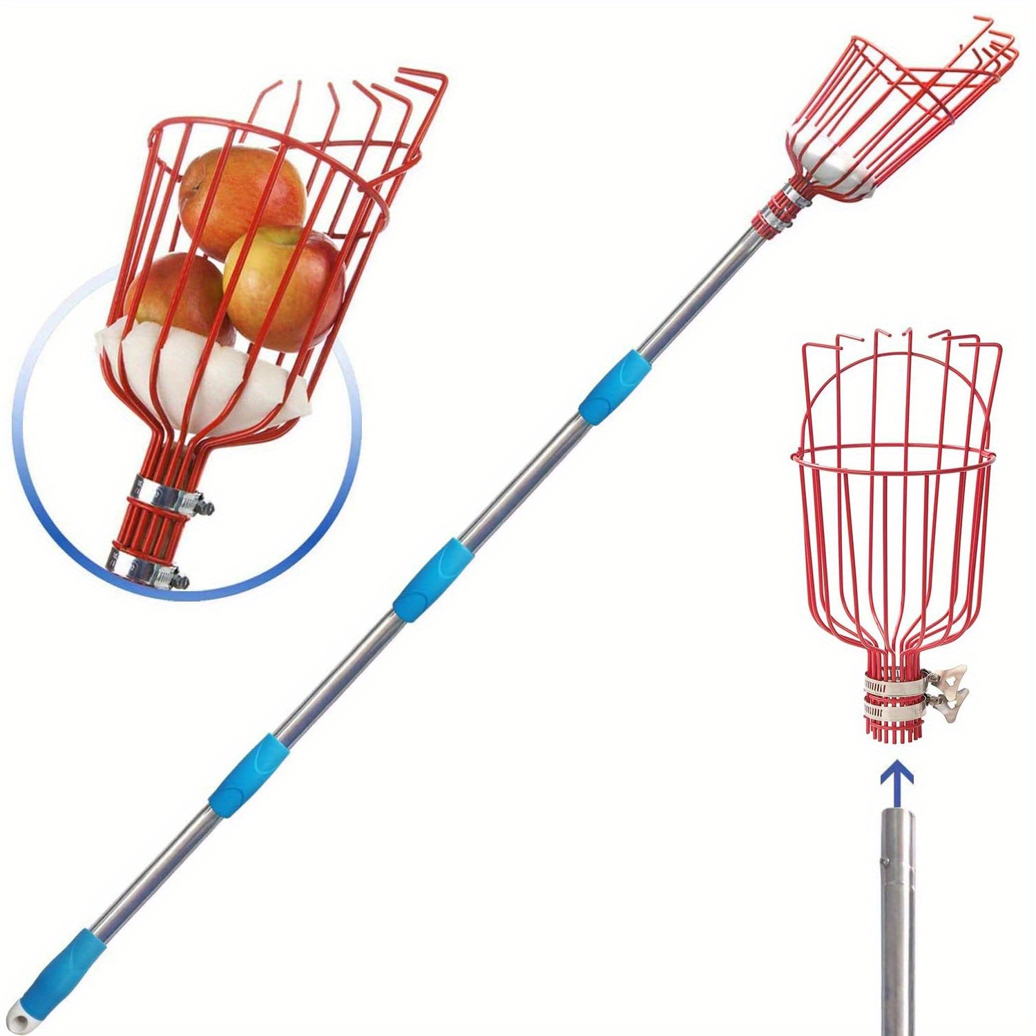 TEMU Yeyebest Fruit Picking Tool, Fruit Picking Pole With Basket Height Adjustable, Mango, Lemon, Orange, Picker, Fruit Catcher Tree Picker For