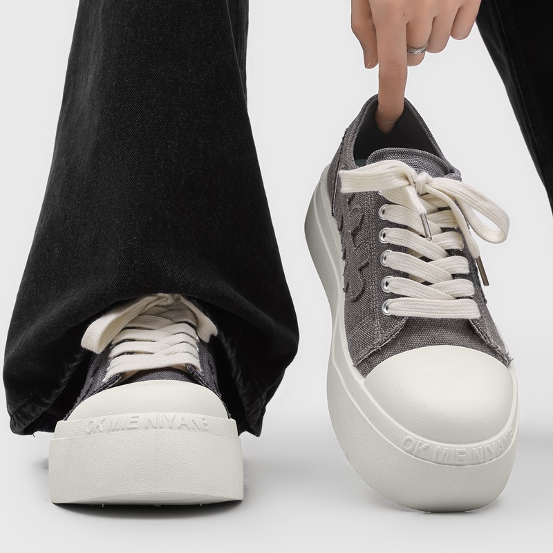 Image of Mens Casual Canvas Shoes, Thick Sole Elevated Sneakers, Plum Style Board Shoes, Athletic Casual Footwear