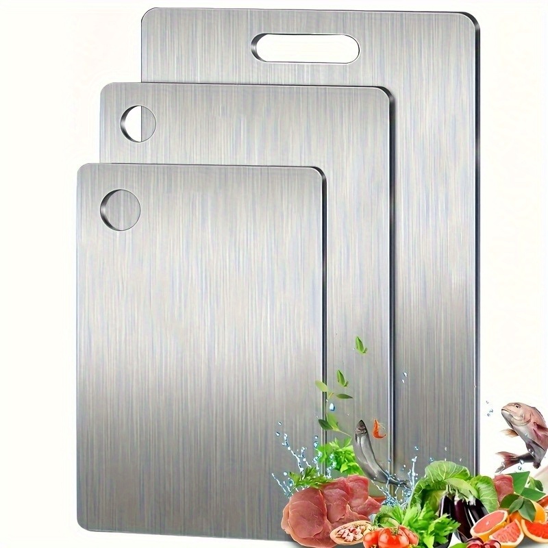 TEMU 3pcs Set Of Premium Stainless Steel Cutting Boards 2026 Double-sided Kitchen And Dining Stainless Material, Cost-effective Style Suitable For
