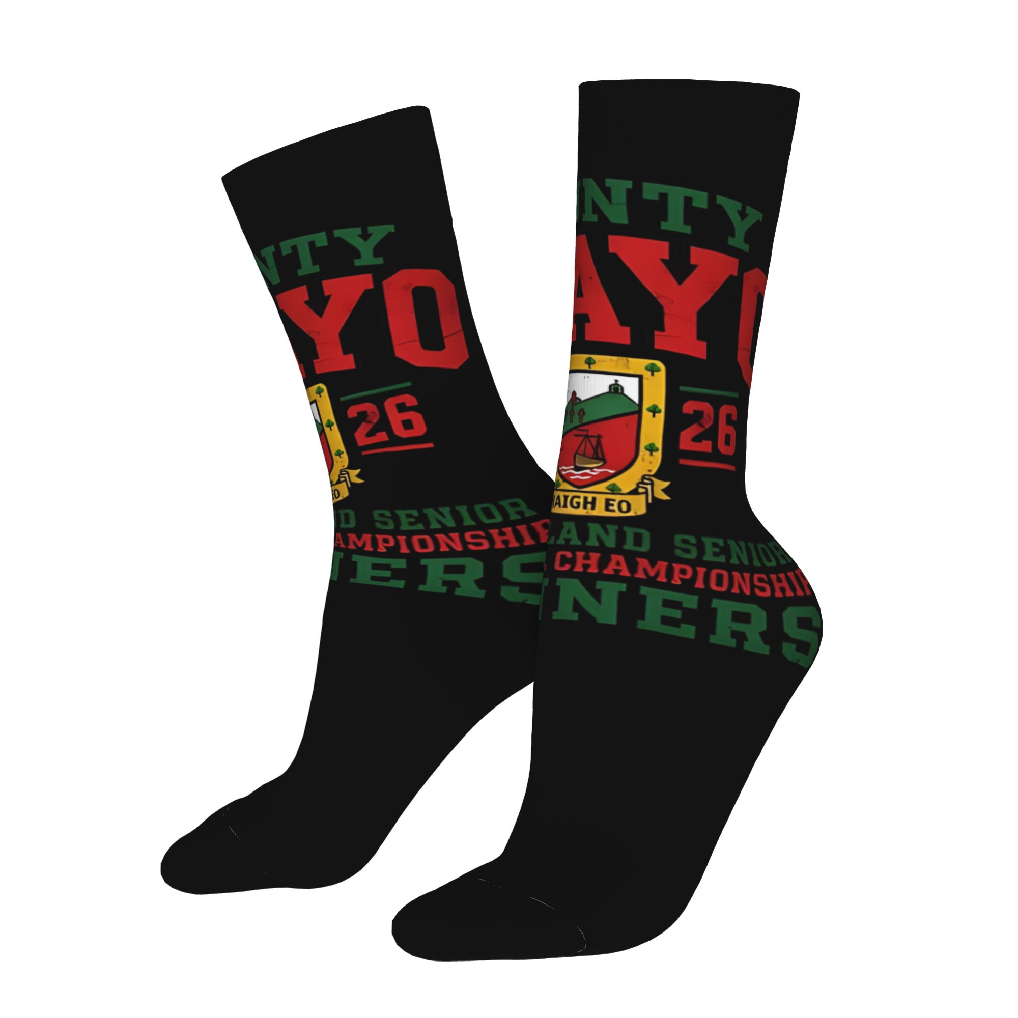 TEMU 1 Pair Hip Hop Retro 2026 All Ireland Up Mayo Cool Men's Compression Socks Unisex Street Style Seamless Printedspring Summer Funny Novelty