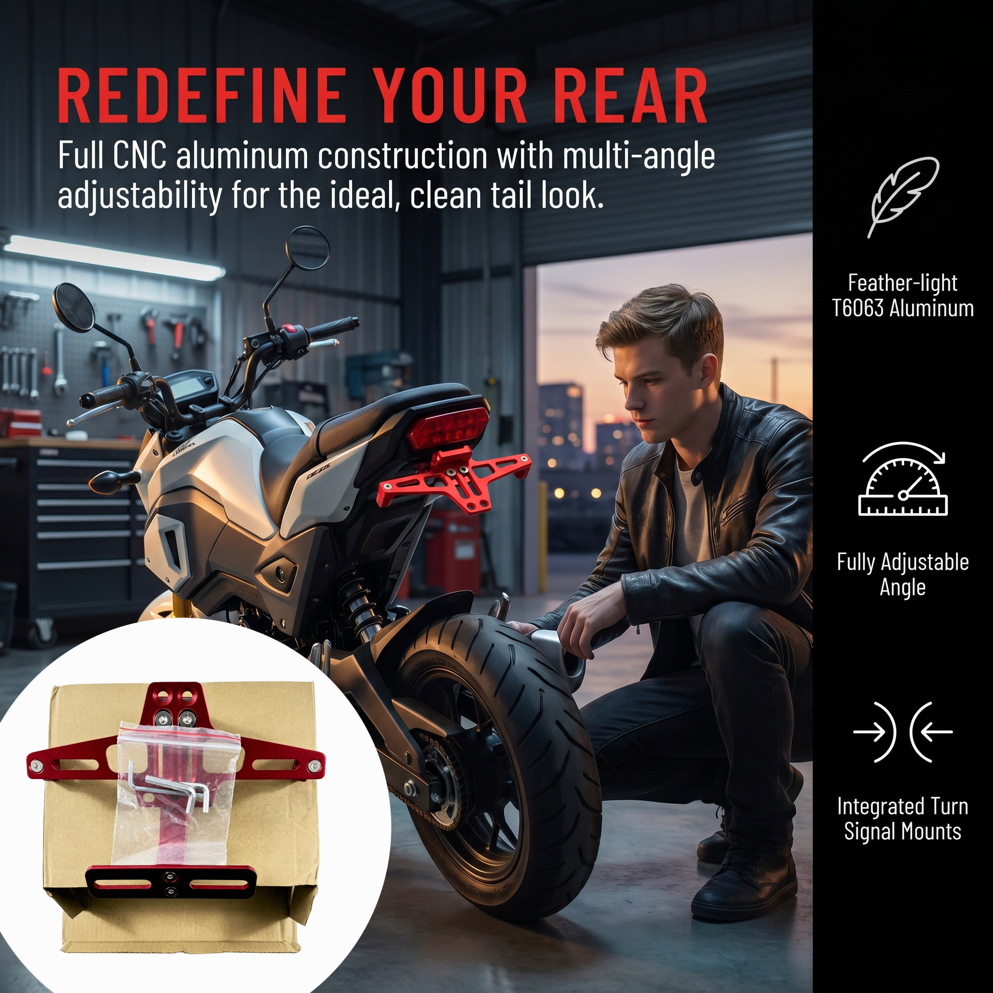 TEMU 1pc Universal Motorcycle License Plate Bracket, Aluminum Alloy Car Plate Fixing Bracket, Adjustable Angle Auxiliary Light Bracket, Suitable For