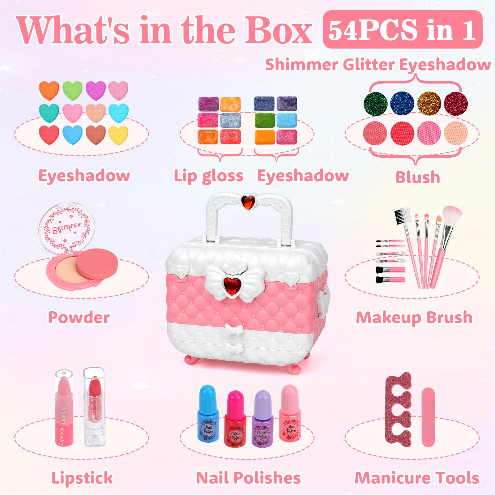 54pcs makeup set washable makeup set lipstick nail polish - Temu
