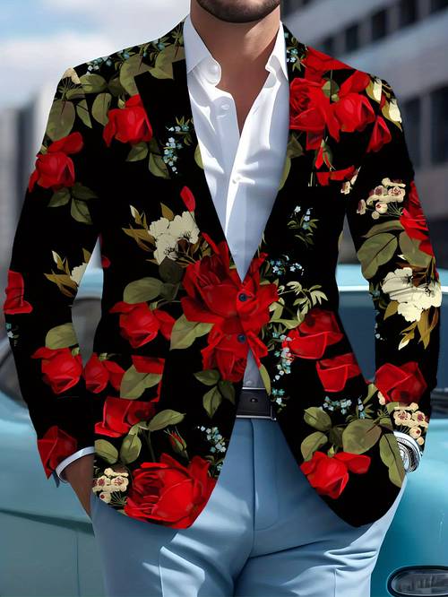 imagen del artículo traje casual talla estándar para hombre con estampado digital, diseño floral de , moderno, , elegante, , , ropa / / ropa / estampado / streetwear / para hombre / trendy