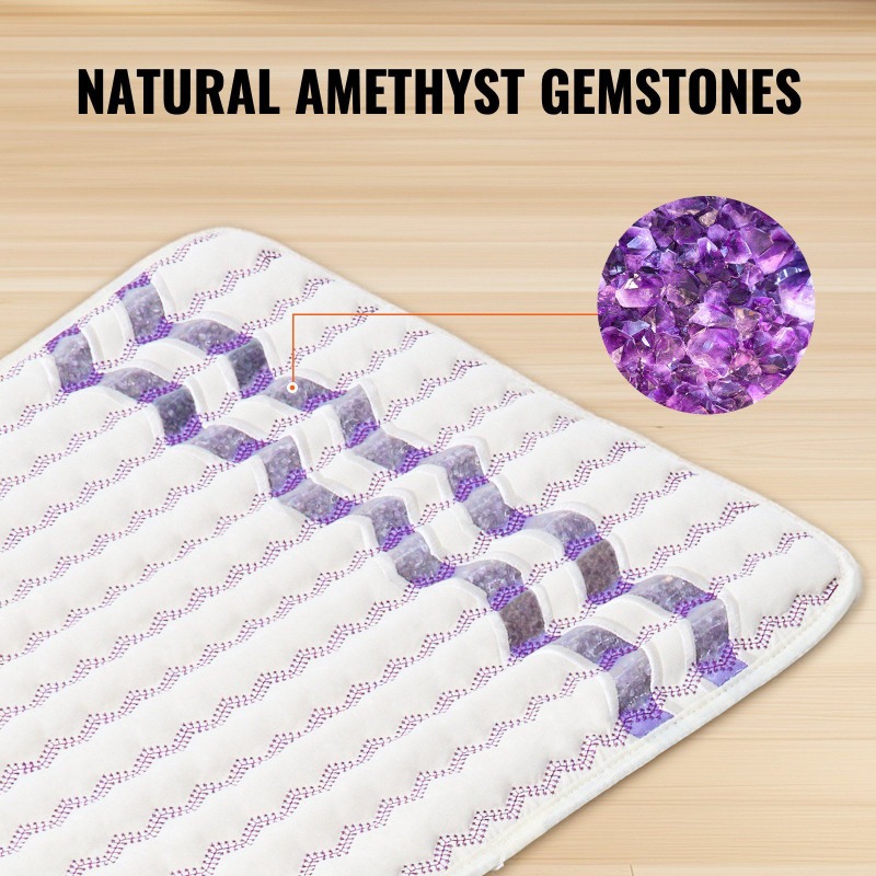   heating pad with amethyst gemstones negative ions portable heating mat for muscle relaxation   circulation and relaxation no battery needed white with purple accents heating pad for back muscle relaxation tool elegant design durable construction Product details 3