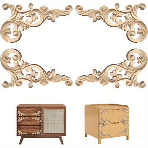 4pcs elegant baroque style wooden carved mantel decor with floral and leaf wall closet or furniture accent diy classical home decor mantel decorations baroque style decor detailed carvings mantel decor