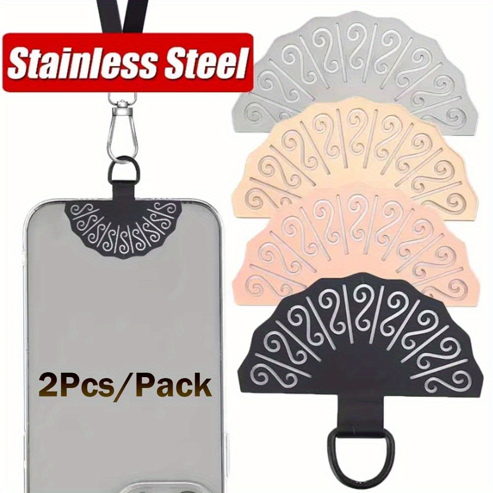 

2pcs Stainless Steel Phone Lanyard With Card Holder - Detachable, & In Golden, Silvery, Rose Golden & Black