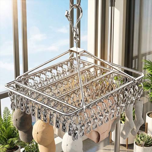 20 30 40pcs windproof clips stainless steel laundry drying rack with clips polished metal rotating hooks windproof lock design detachable clips durable clothes and socks hanger for indoor outdoor use drying racks
