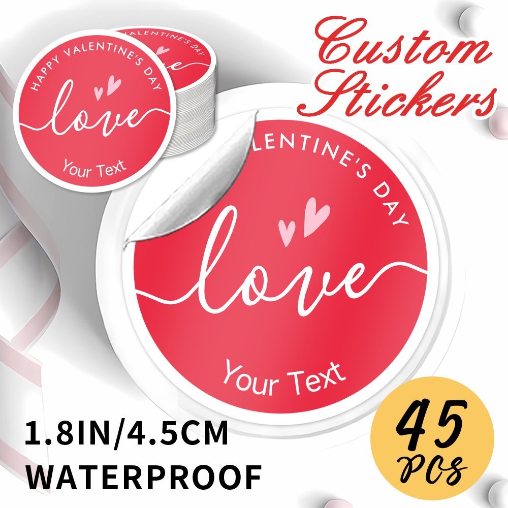 

Custom Valentine's Day Stickers - 45pcs Set, 1.8" Red Waterproof & Sun-resistant Labels For Gifts, Party Favors & Personalized Tags, Favor, Best Gift,