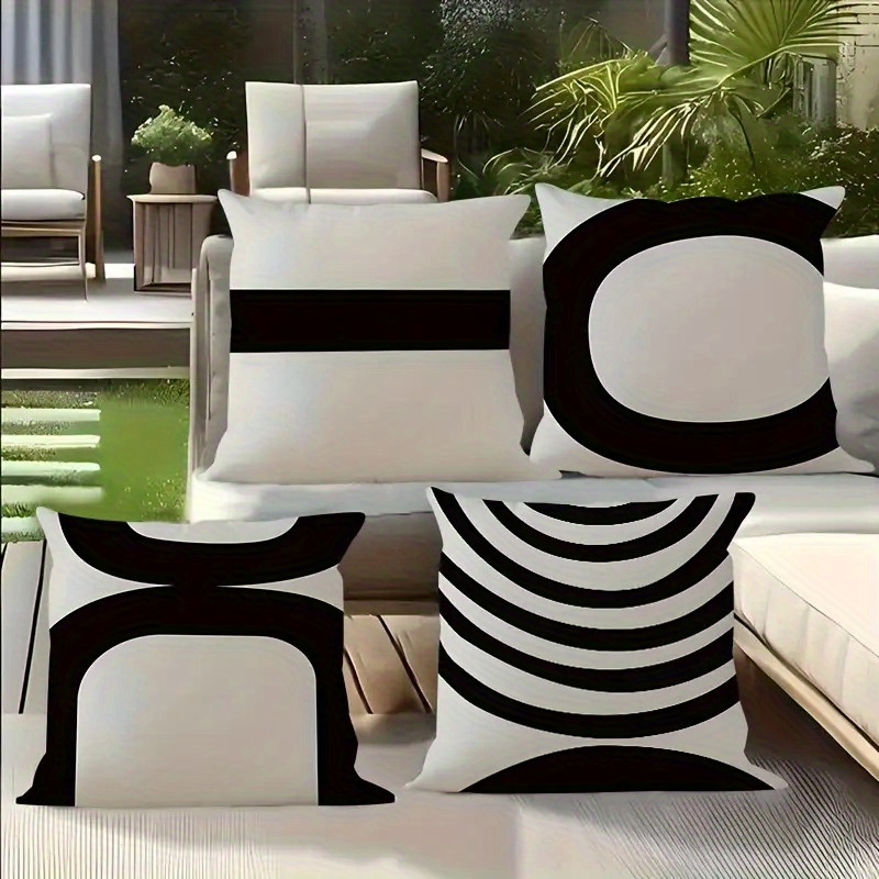 TEMU Single-sided 4pcs (no Pillow Insert) Black And White Geometric Striped Pillow French Style Zipper Decorative Pillow Sizes Suitable For Sofa