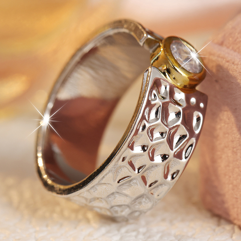 Luxury Hammer Texture Synthetic Zirconia K Plated Ring