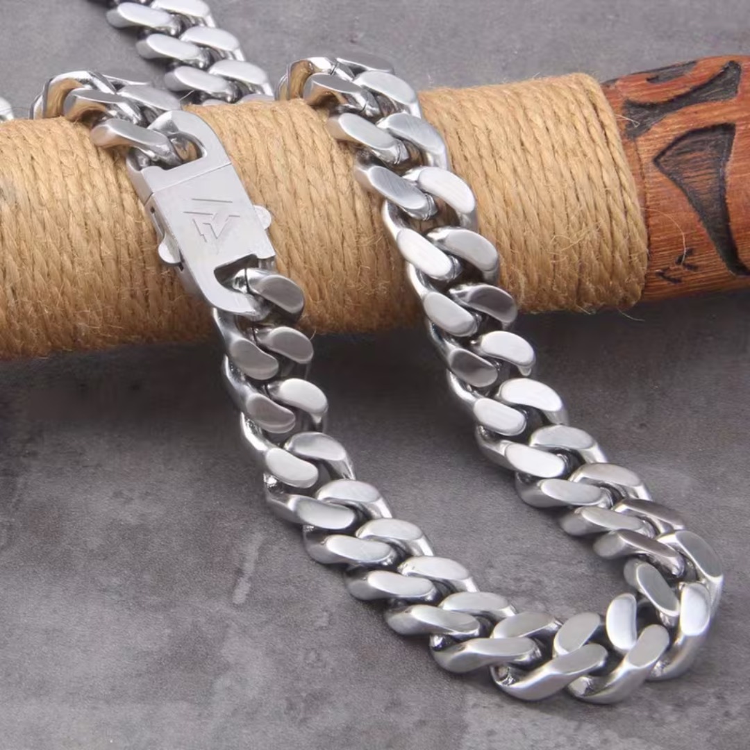 Men's Viking Odin Cuban Chain Necklace, Stainless Steel