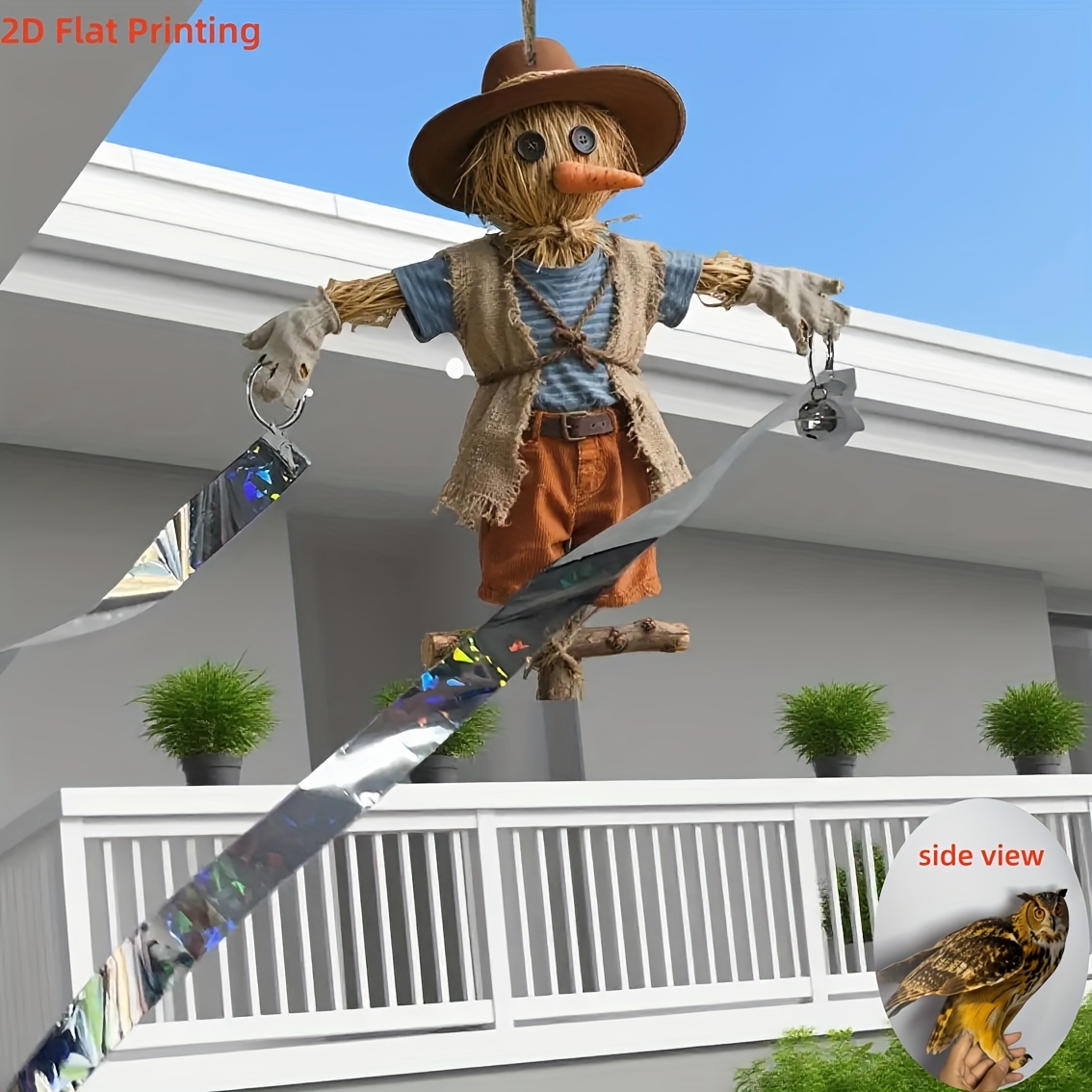 TEMU 2d Flat Double-sided Bird Repellent Device, With Reflective Strips And Metal Bells - Battery-free Outdoor Garden Protection Equipment,