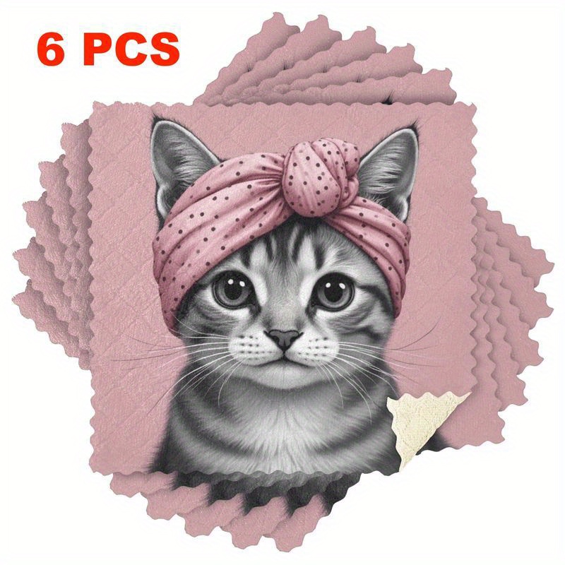 TEMU Set mit 3/6 Küchentüchern mit Cartoon-Katzen-Design, wiederverwendbare Reinigungstücher aus ultrafeinen Fasern, hoch saugfähig und leicht zu