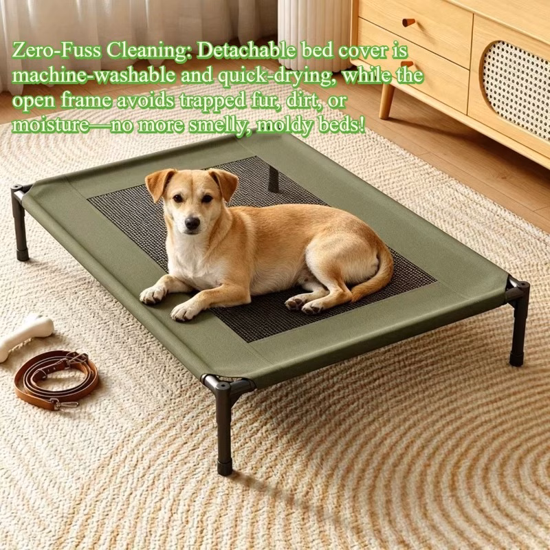 portable military style cooling dog bed kennel suitable for small medium large dogs breathable temperature controlled washable bed with assembly ventilation system for travel camping use for puppies and pets Product details 0