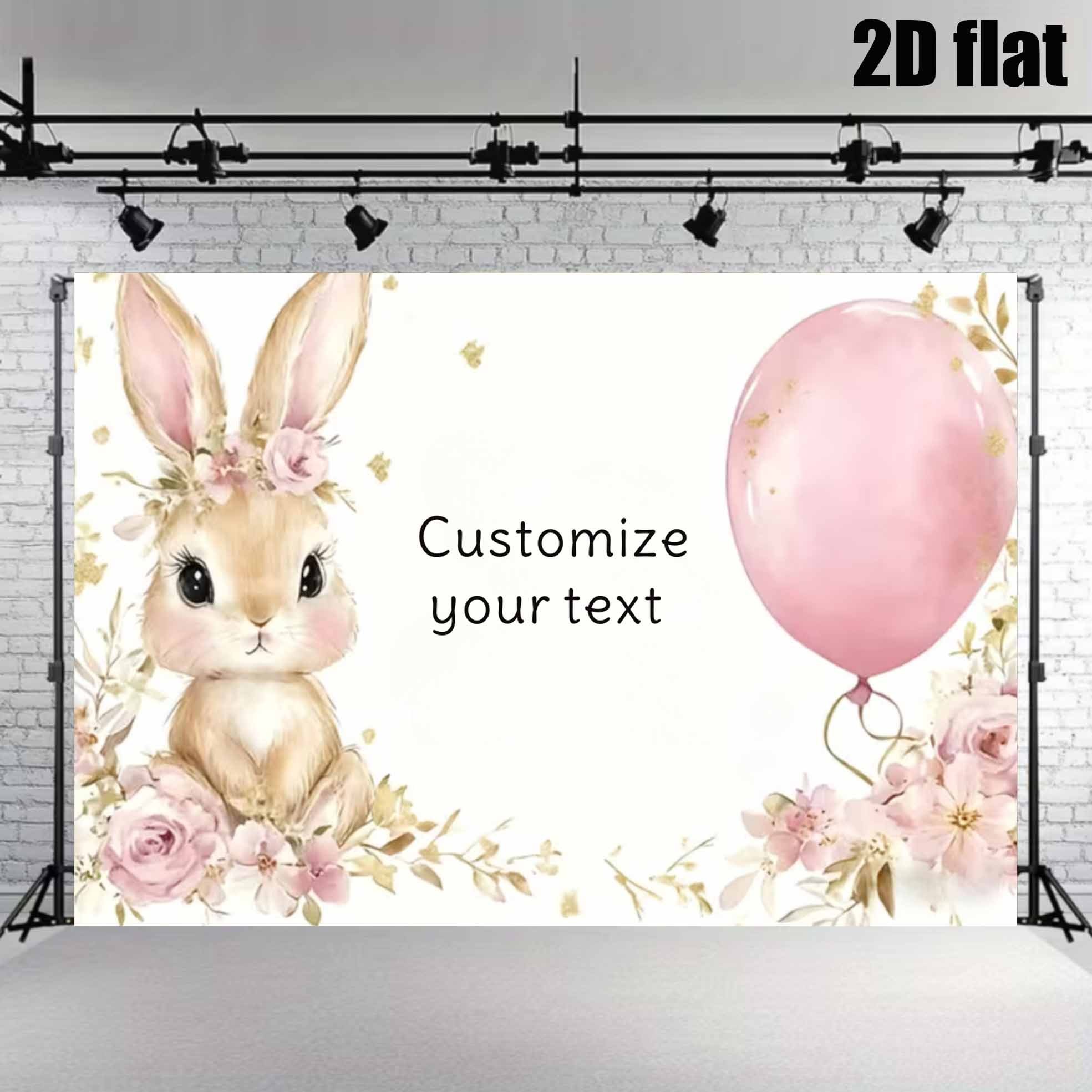 TEMU Bannière Plate 2D - 2D Plate - 2D Plate - Bannière Plate de Fête 2D [Personnalisable] 1pc Toile de Fond en Vinyle Thème Lapin Floral Ballon avec
