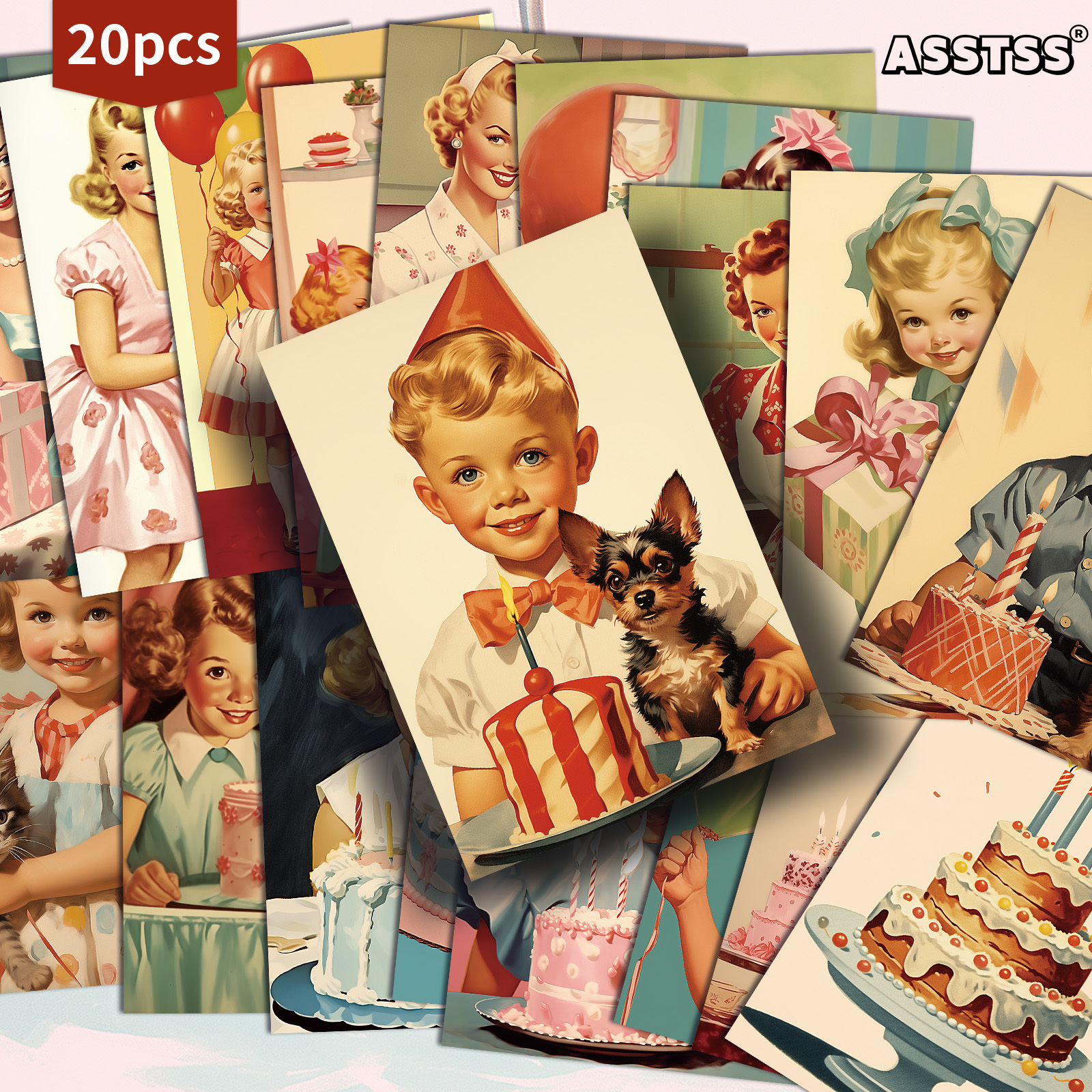 TEMU Confezione da 20 pezzi ASSTSS (richiede assemblaggio per il del marchio a valore ) adatta per cartoline retr簷 anni '50 - Biglietti di compleanno