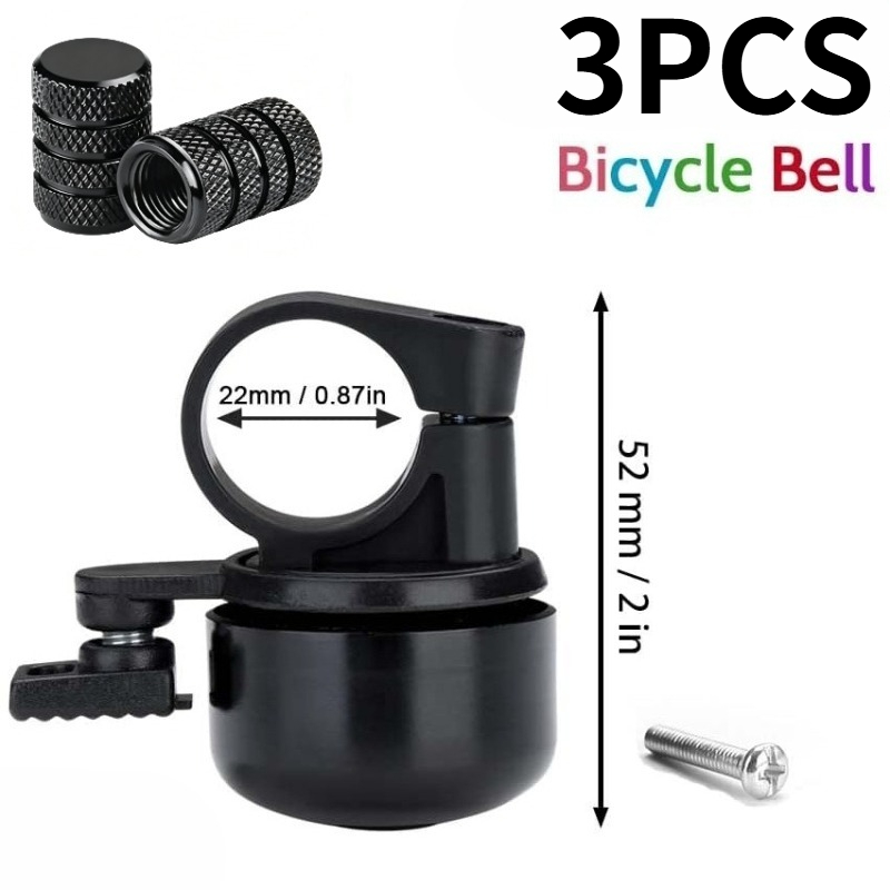 TEMU High-quality Bicycle Bell Set - 1 Bell + 2 Valve Caps, Durable Aluminum Alloy Material, Clear And Ringing Sound, Warns For , Cycling Safety