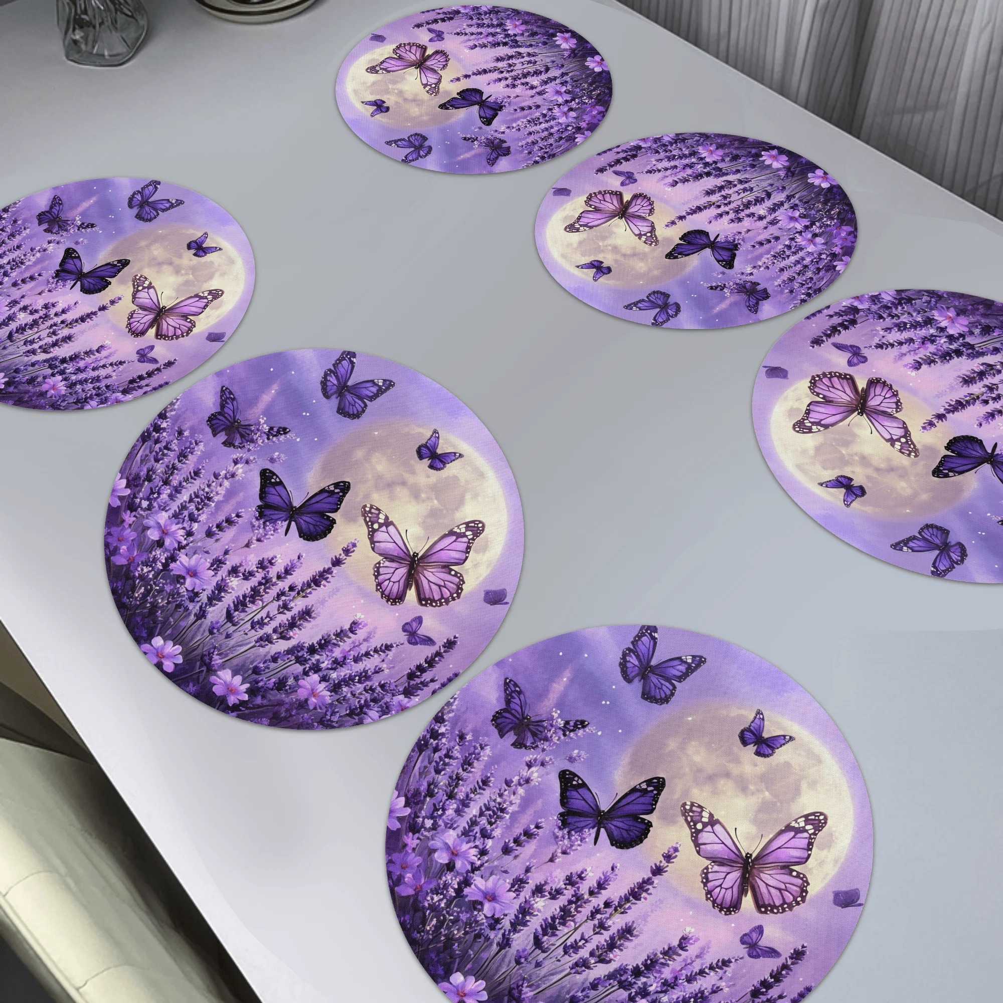 

6-Pack Floral Polyester Sets de table, 15x15in Ronds tissés Nappes, Lavable en machine, Antidérapant, pour la décoration de , les dîners et l' des fêtes