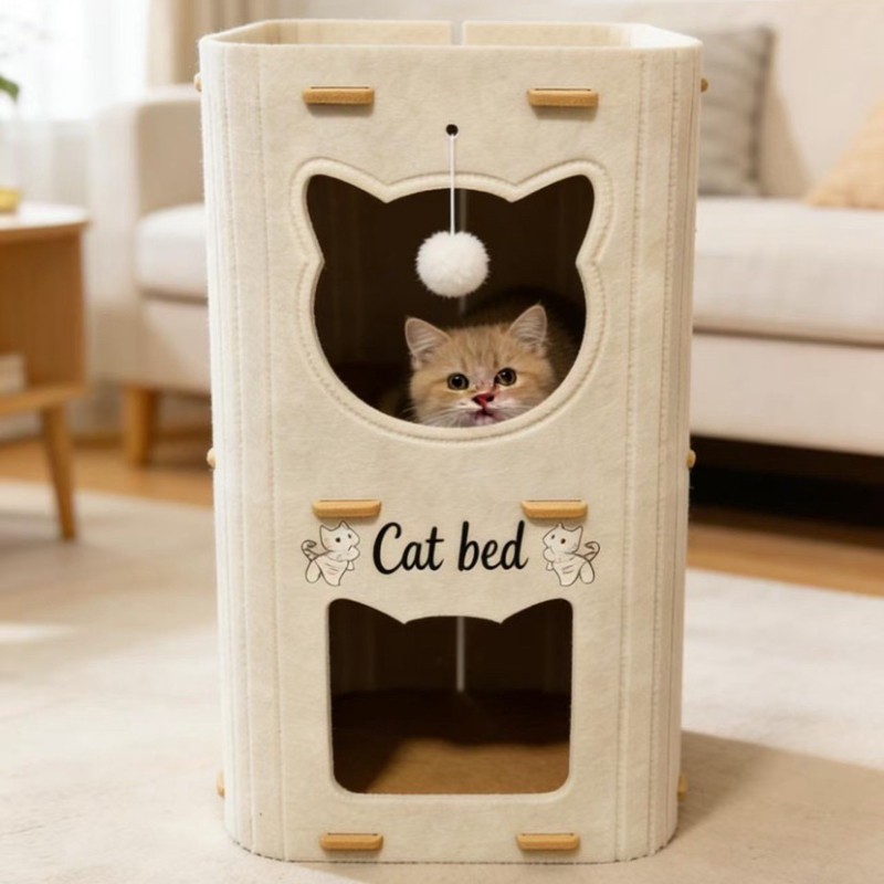TEMU 【フェルト 猫 爪とぎ ポール 多層 猫 ハウス 猫 ヴィラ】耐摩耗性 猫 爪とぎボード、室内用 大型・中型猫に最適、ボール付き