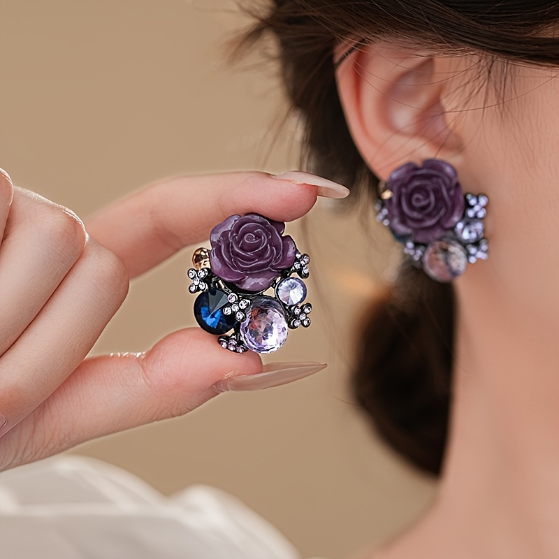 

1 Pair Women's Fashion Earrings, Luxury Floral Design, 925 Sterling Silver Post, Alloy With Mosaic, Valentine's Day, Banquets, And Gift- - All Suitable