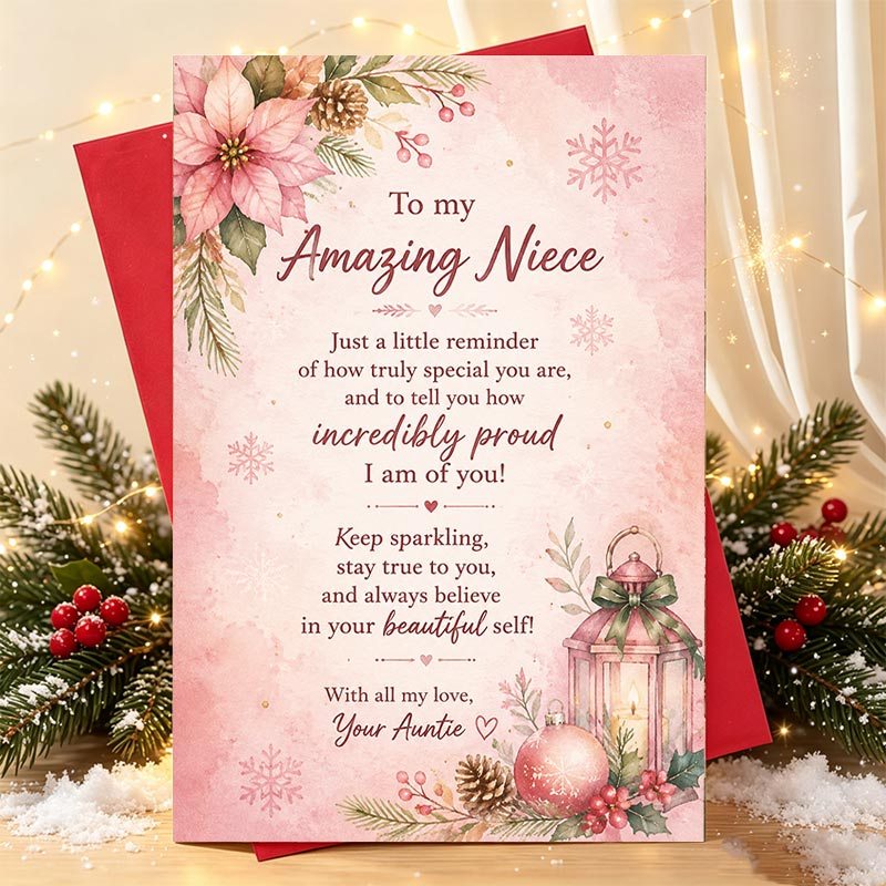 TEMU 1pc Christmas Card Suitable For Niece - Adult Niece Gift With English Text &, Paper Greeting Card For Proud Aunt To Niece Celebration