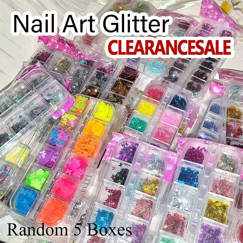 5 Boxes (multipack) Non-toxic Diy Nail Glitter - Viral Fine Shimmer & Irregular Sequins, Suitable For Nails, For /' Use - Nail Decorations, Parties, Weddings, Prom, Photoshoots