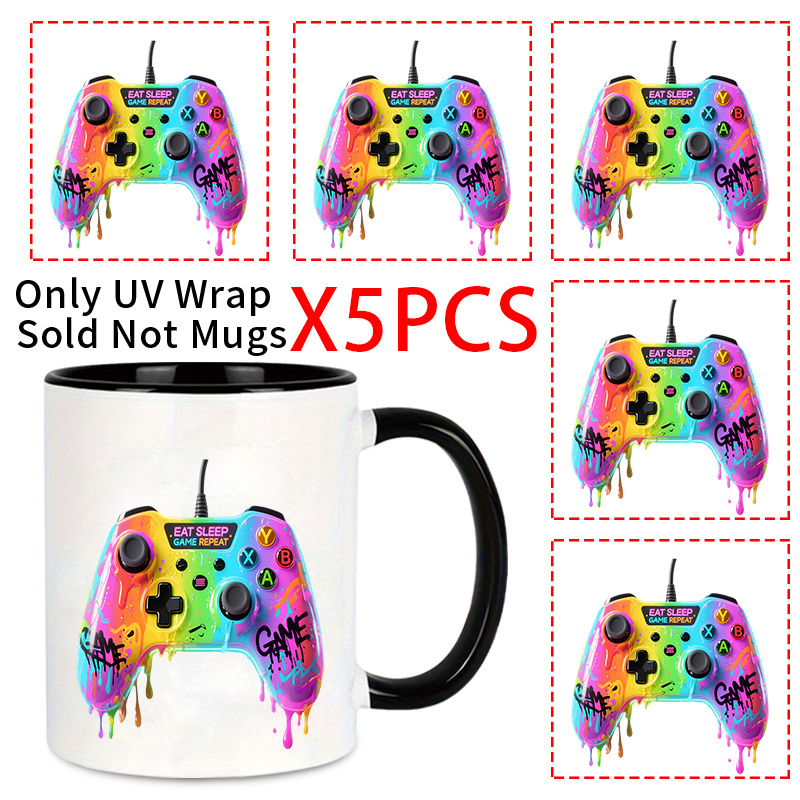 TEMU 5pcs/set, Gamepad, Color, Graffiti Decorative Sticker, Art Deco Sticker, Uv Dtf Transfer Sticker, Mug, Glass, Phone Case And Laptop Sticker,