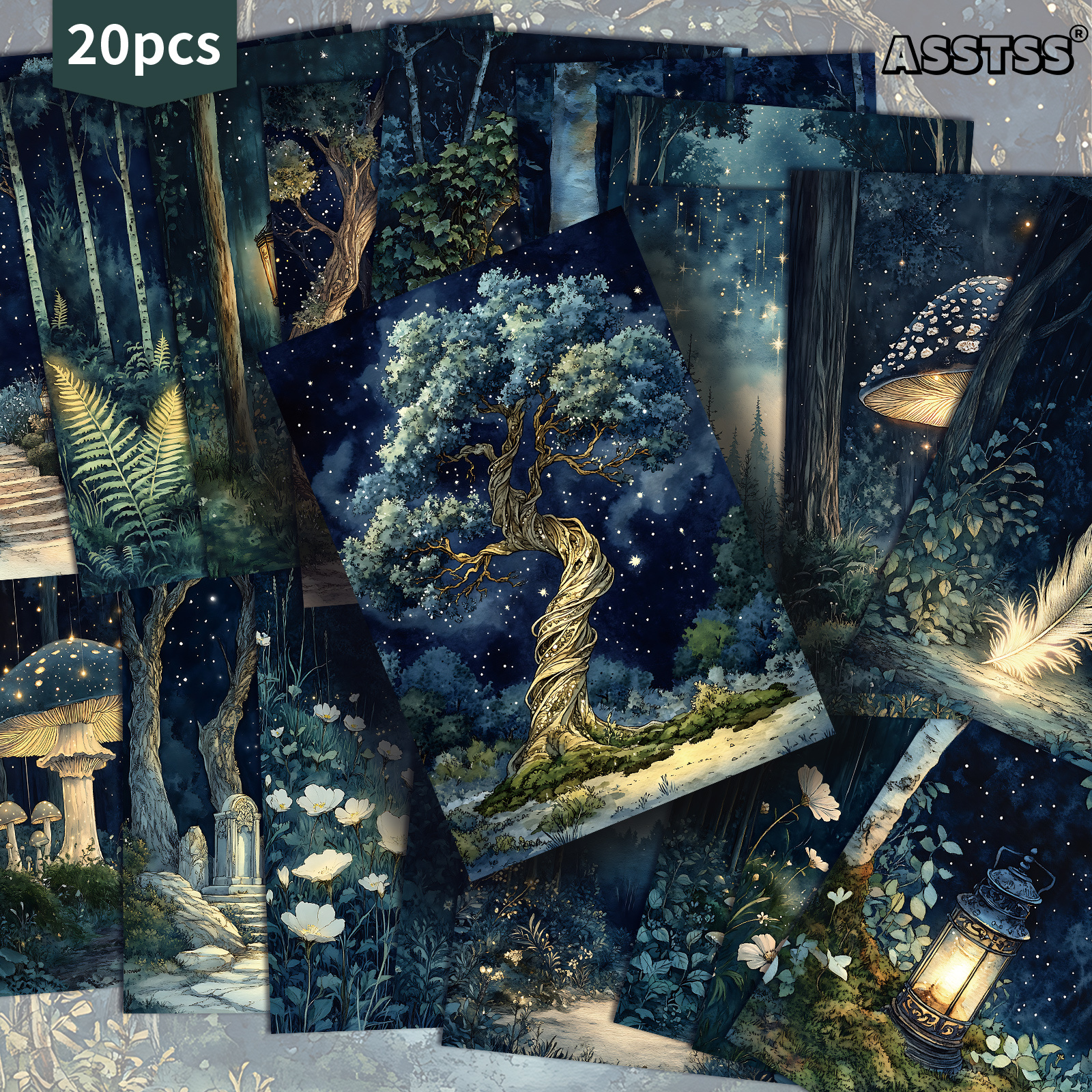TEMU Lot de 20 cartes postales ASSTSS Vintage Forêt Ciel Étoilé - 4x6 Pouces Fournitures pour en Papier, Fournitures pour Scrapbooking, Cartes de