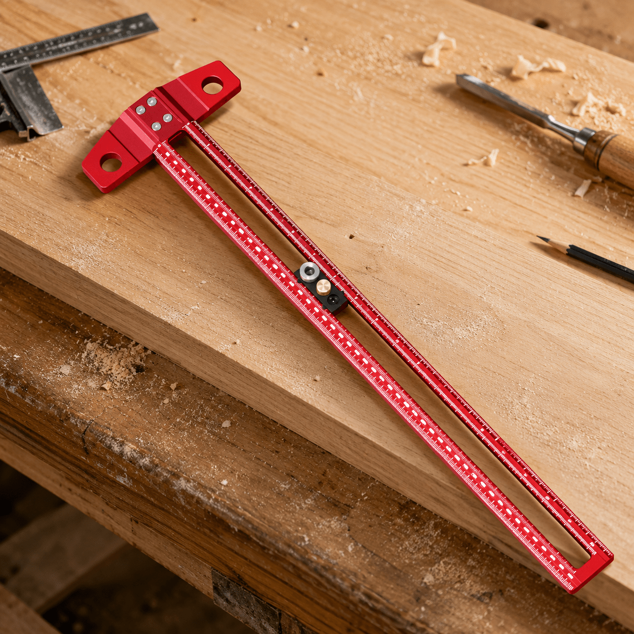 TEMU 500mm Drilling Positioning Scoring Ruler Adjustable Hollow-out T Square Scriber Marking Gauge Woodworking Tool Multifunctional Jig Diy