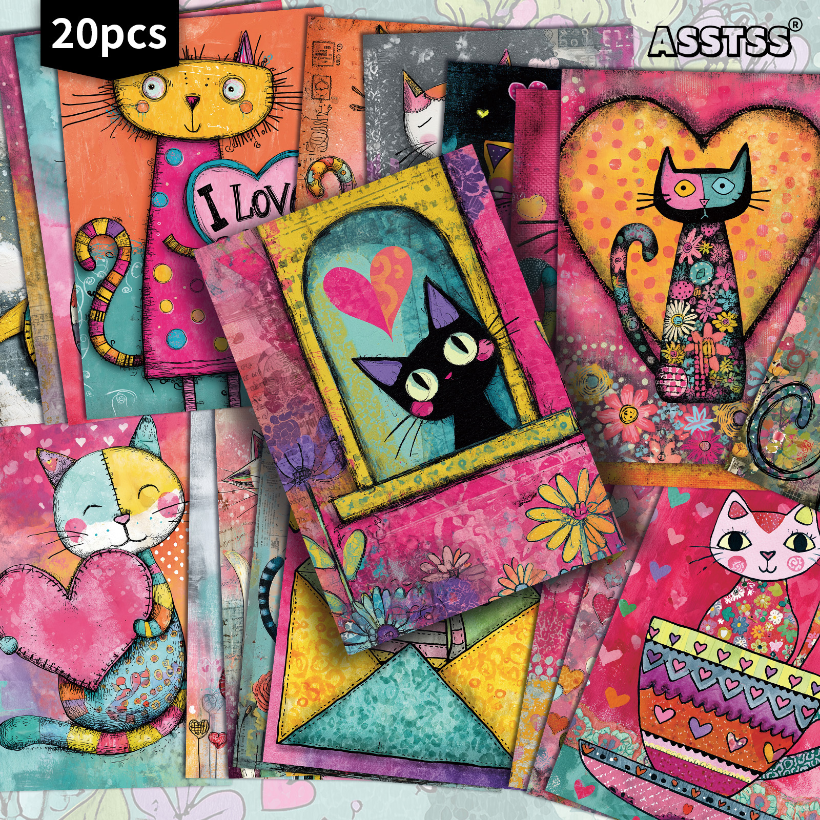 TEMU 20-pack Asstss Funny Hearts Colorful Valentine's Day Gift Cards | 4x6 Inches Retro Junk Journal Paper, Classic Pinup Illustrations, Collectible