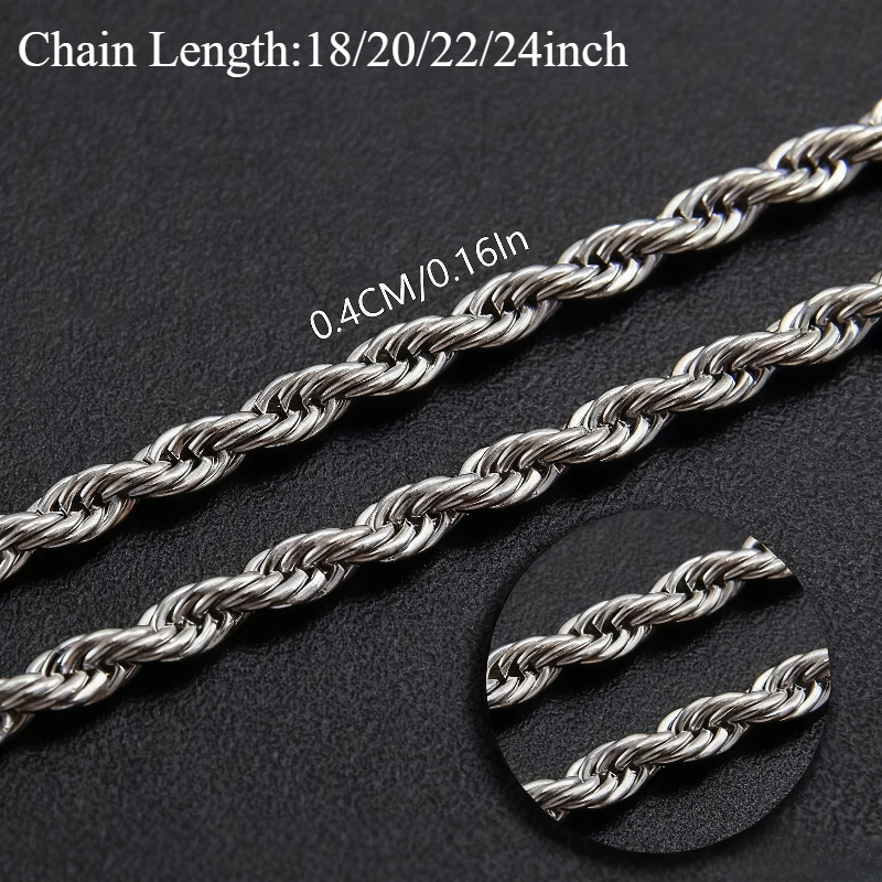 Minimalist 4mm Stainless Steel Twisted Rope Chain Necklace, Adjustable