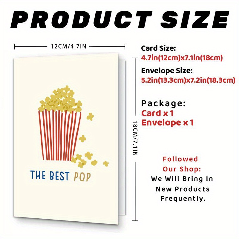 TEMU 1pc Funny "" Father's Day & Birthday Greeting Card With Envelope – Humorous Popcorn Design, Perfect Thank You Gift For Dad, Grandpa, Or Brother,