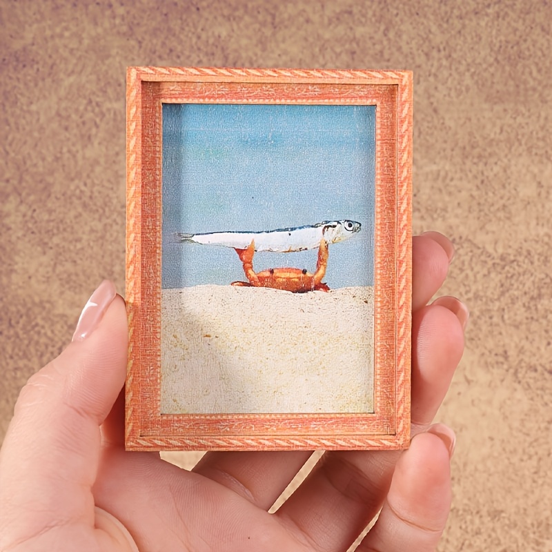 TEMU 1 Mini Photo Frame-shaped Refrigerator Magnet, A Delicate Home Decoration Gift, Featuring A Crab Lifting Weights, A Wonderful Holiday Present